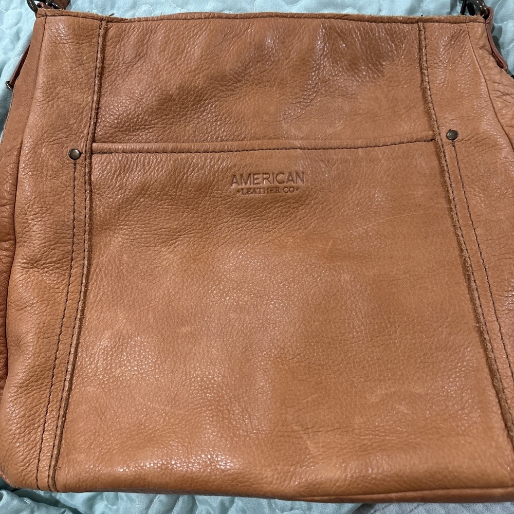 American Leather  Co. Brandy Brown Austin  Leather Triple Entry Purse Bag Boho